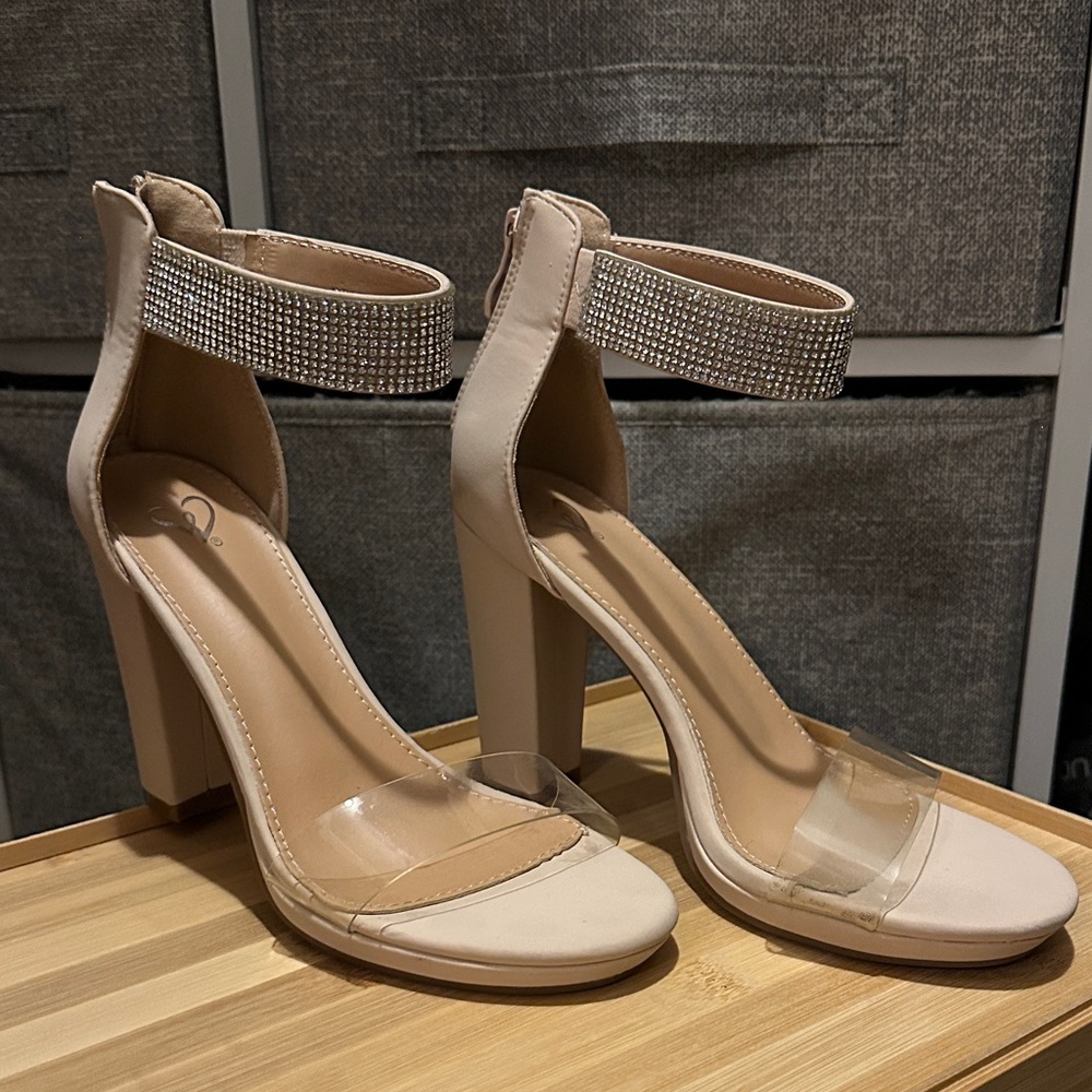 Windsor Nude Rhinestone Ankle Strap Heels